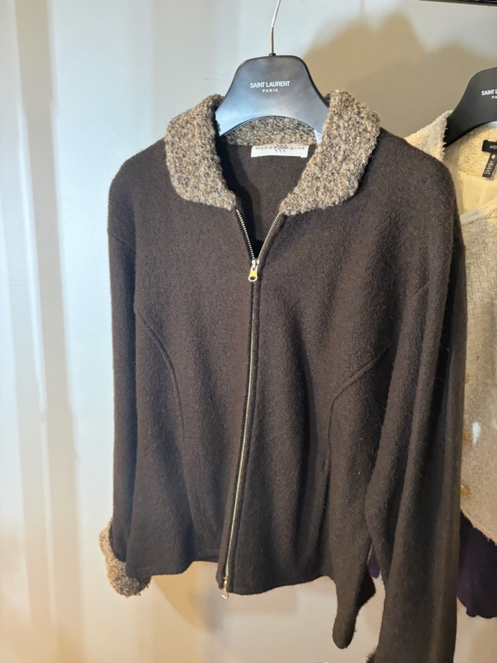 Marisa Christina Brown Wool Textured Zip Jacket